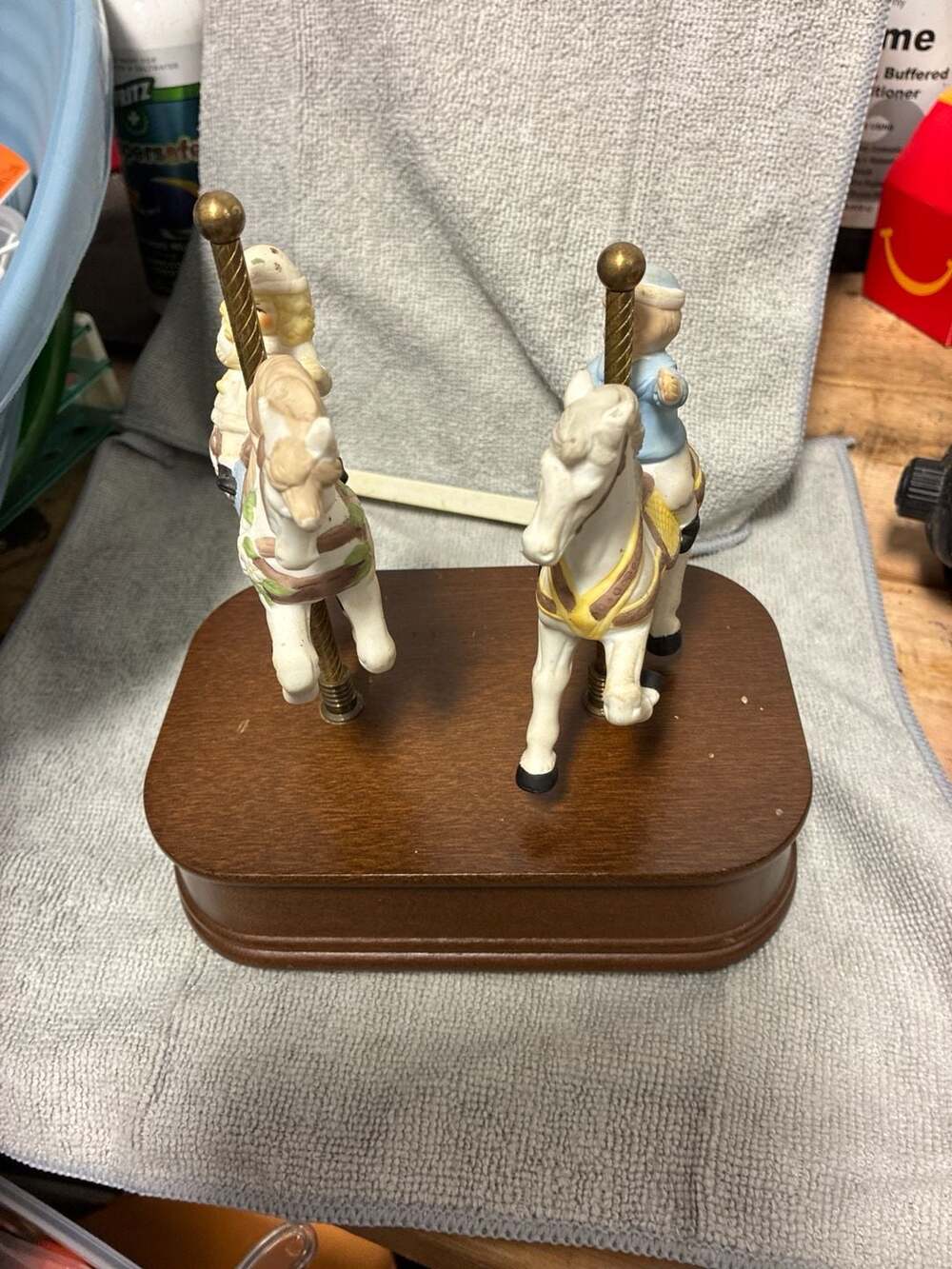 Vintage 1989  Porcelain Carousel Music Box -Horses with Boy and Girl Riders